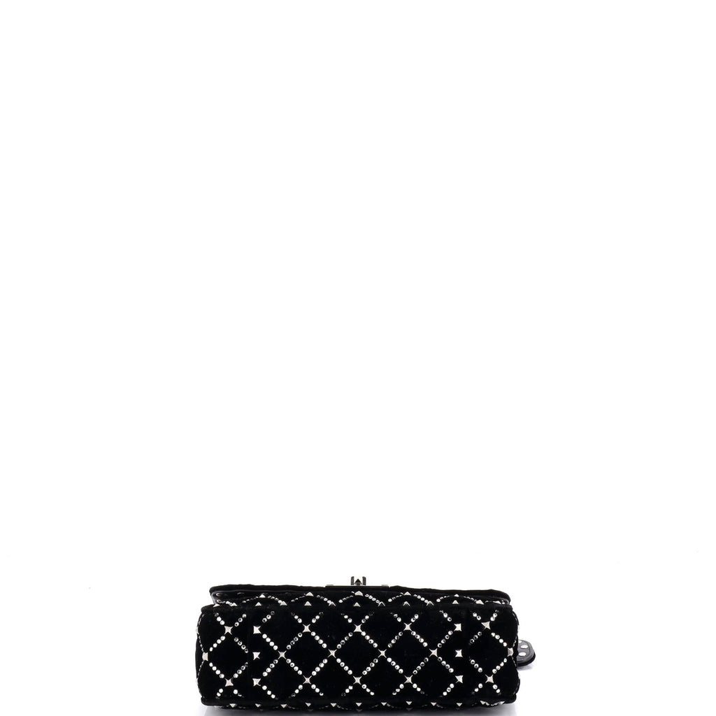 Rockstud Spike Flap Bag Crystal Embellished Quilted Velvet Small