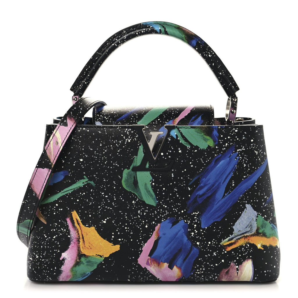 Calfskin Splash Print Capucines PM Black