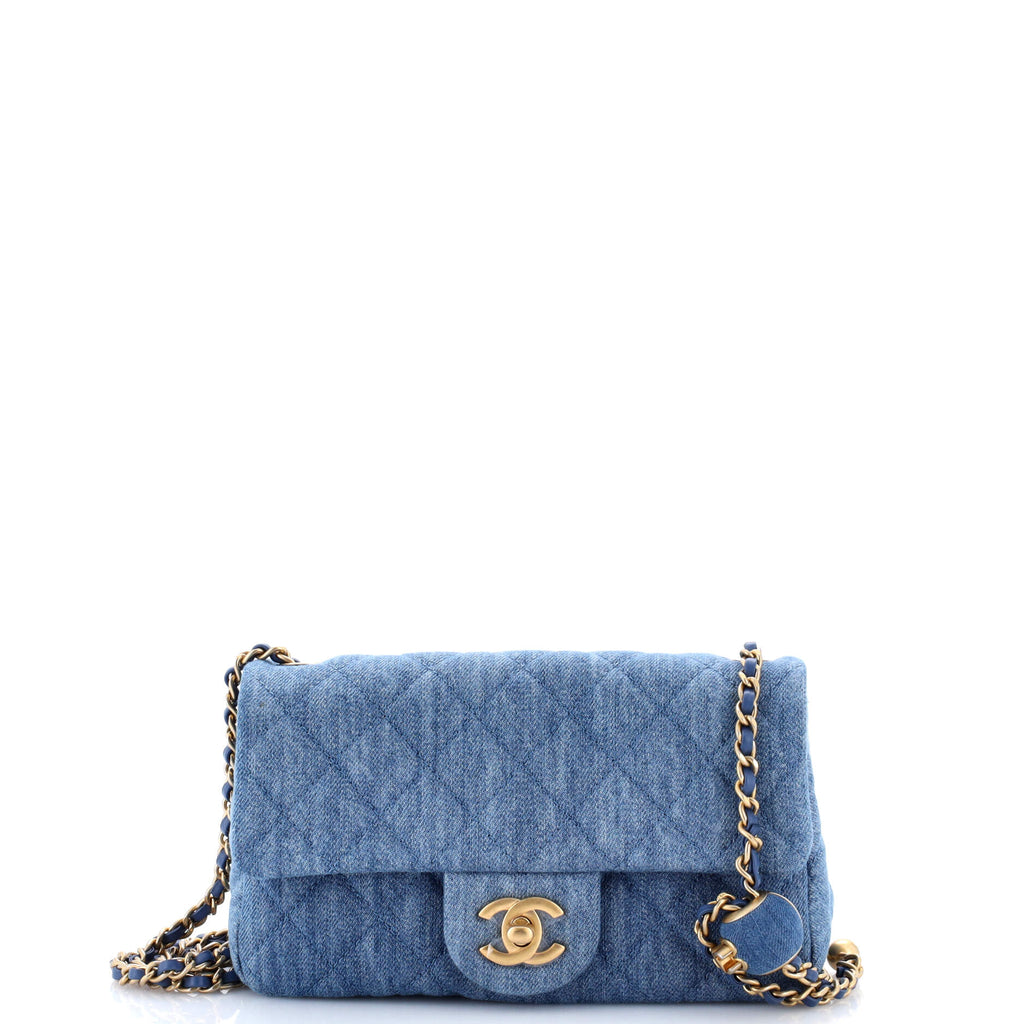 Pearl Crush Flap Bag Quilted Denim Mini
