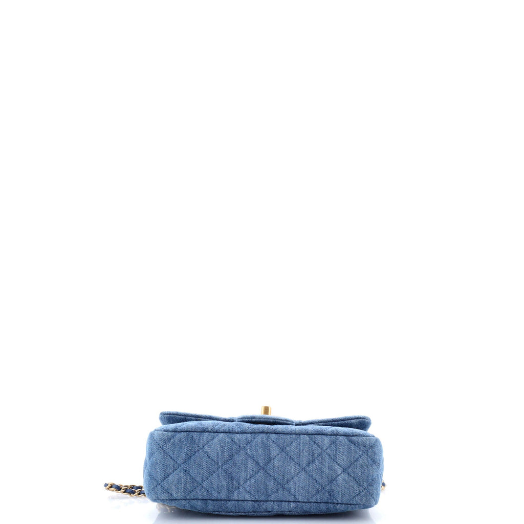 Pearl Crush Flap Bag Quilted Denim Mini