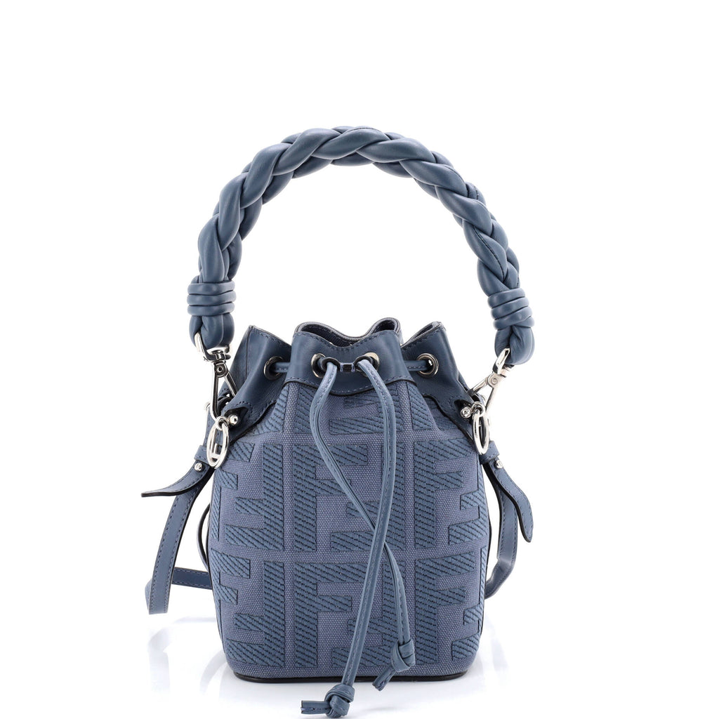 Woven Handle Mon Tresor Bucket Bag Zucca Embroidered Canvas Mini