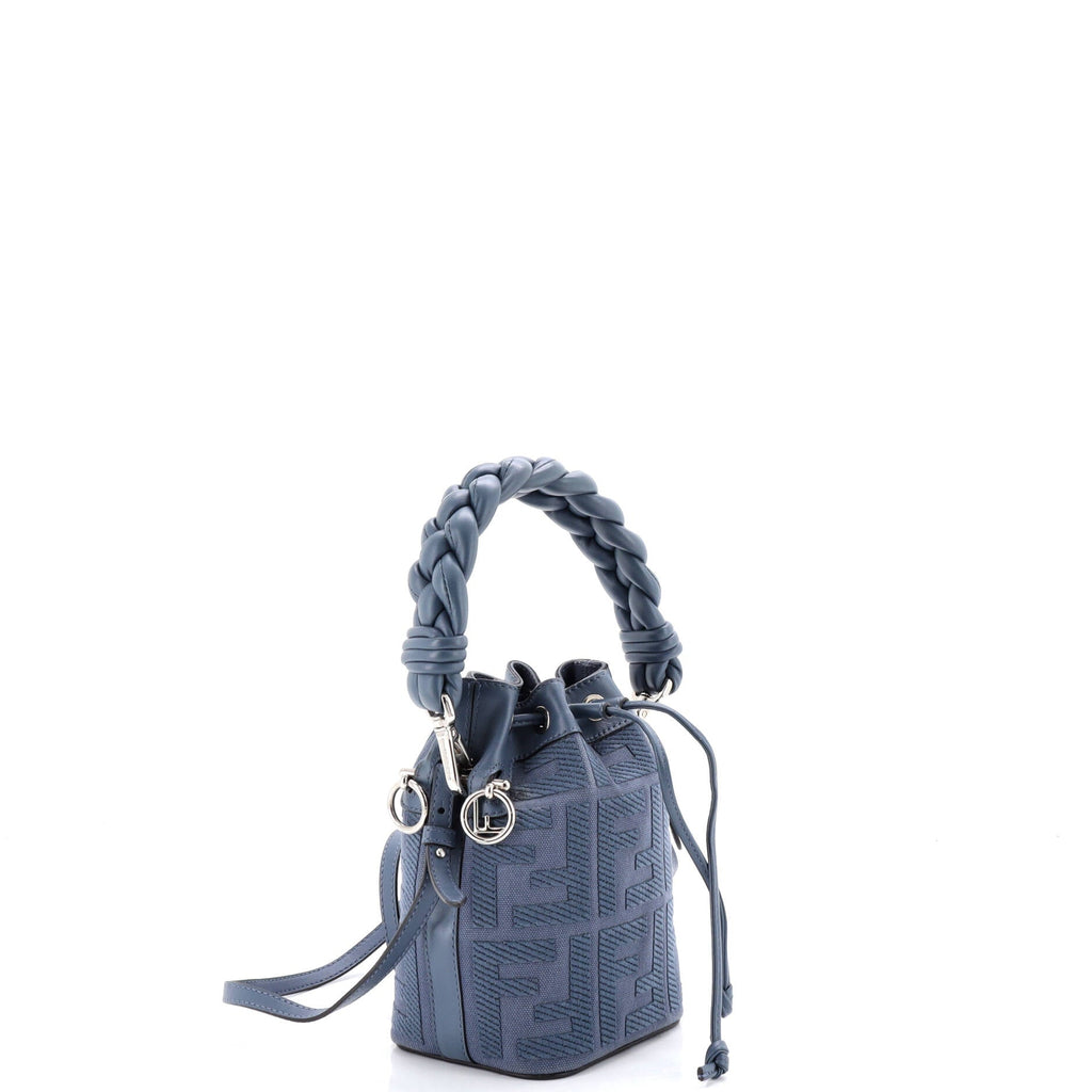 Woven Handle Mon Tresor Bucket Bag Zucca Embroidered Canvas Mini