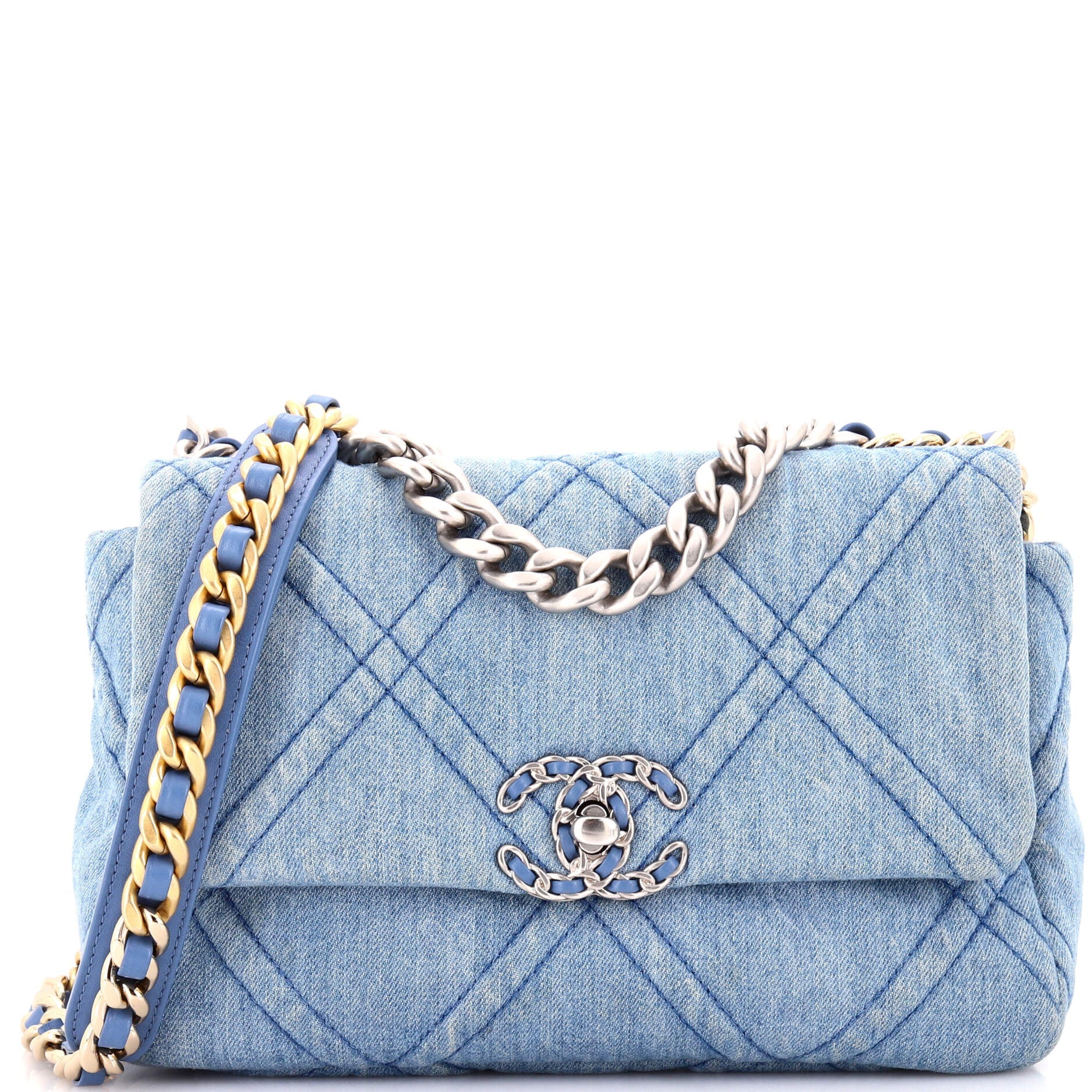 19 Flap Bag Quilted Denim Medium