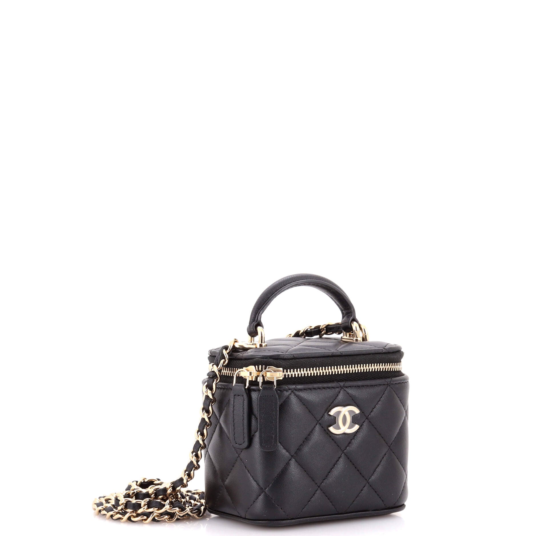 Classic Top Handle Vanity Case with Chain Quilted Lambskin Mini