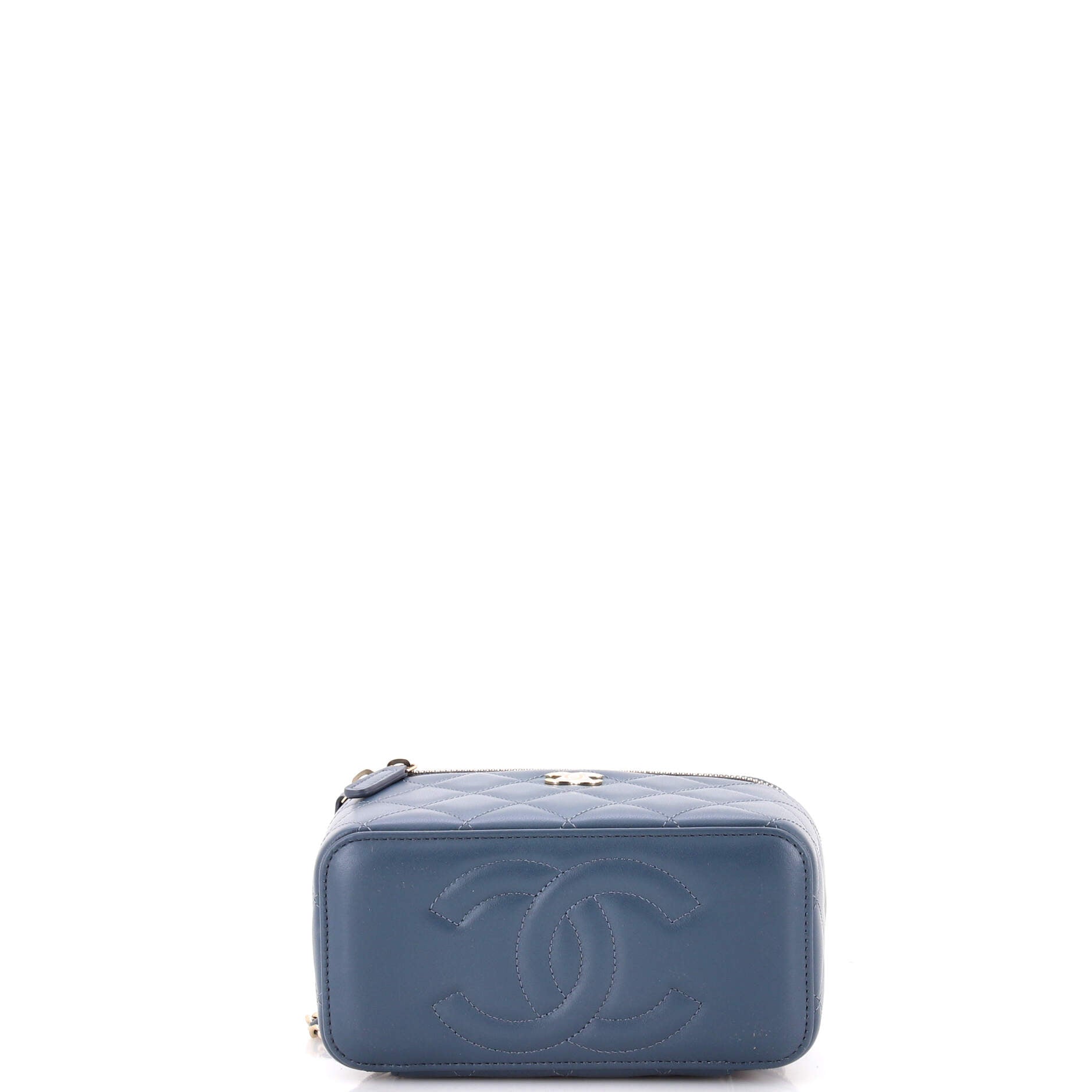 Classic Top Handle Vanity Case with Chain Quilted Lambskin Small