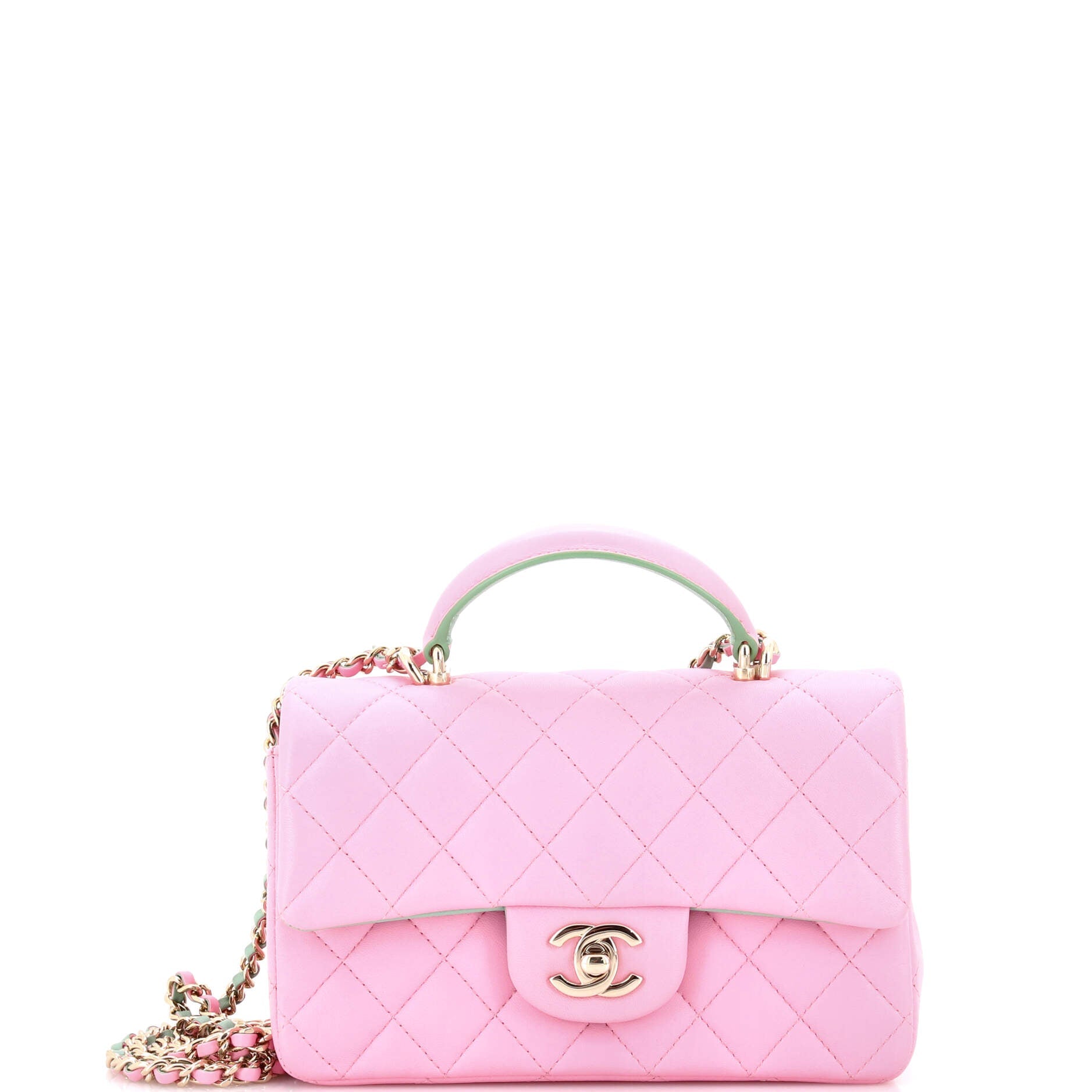 Classic Single Flap Top Handle Bag Quilted Lambskin Mini