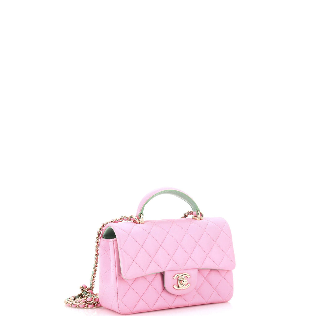 Classic Single Flap Top Handle Bag Quilted Lambskin Mini
