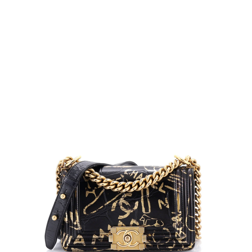 Boy Flap Bag Graffiti Crocodile Embossed Calfskin Small