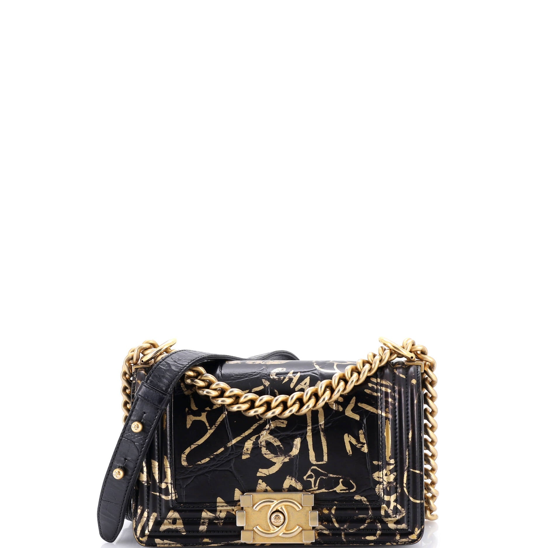 Boy Flap Bag Graffiti Crocodile Embossed Calfskin Small