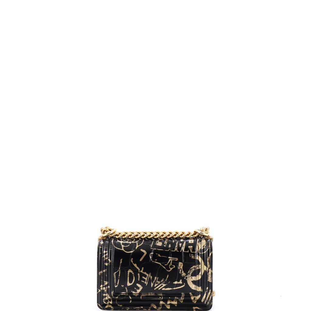Boy Flap Bag Graffiti Crocodile Embossed Calfskin Small