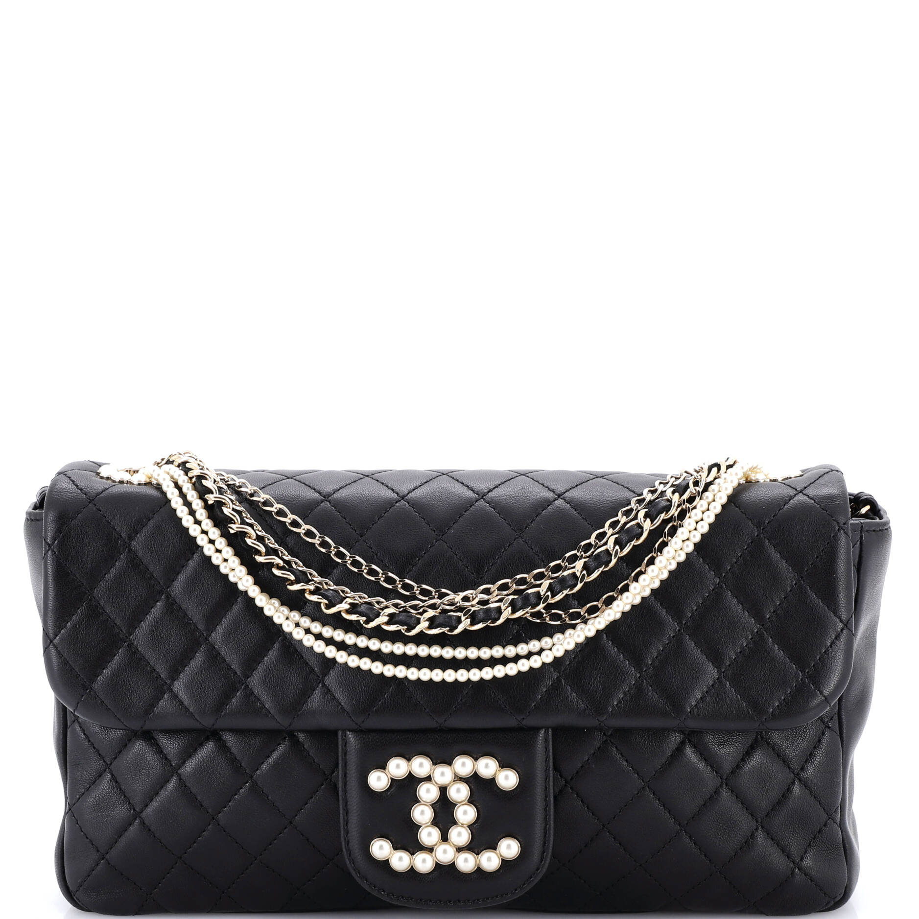Westminster Pearl Chain Flap Bag Quilted Lambskin Medium