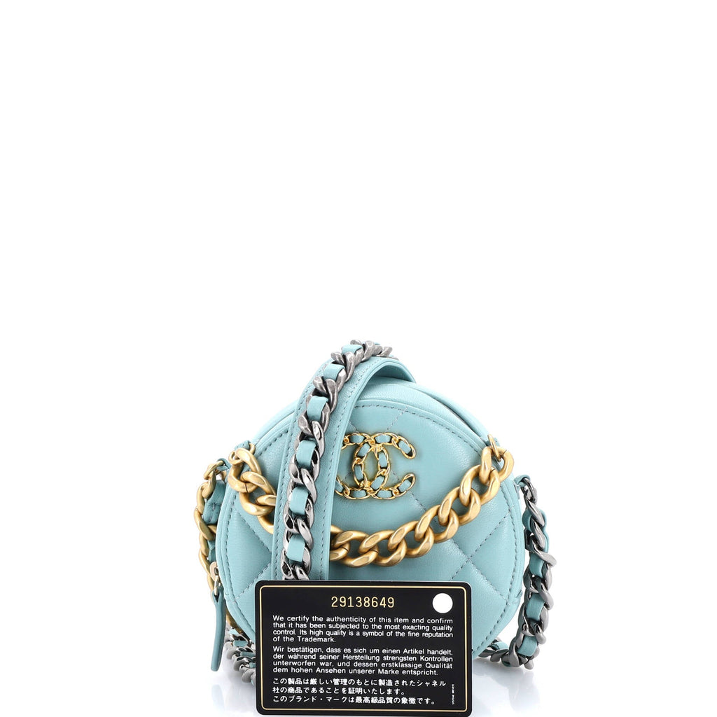 19 Round Clutch with Chain Quilted Leather