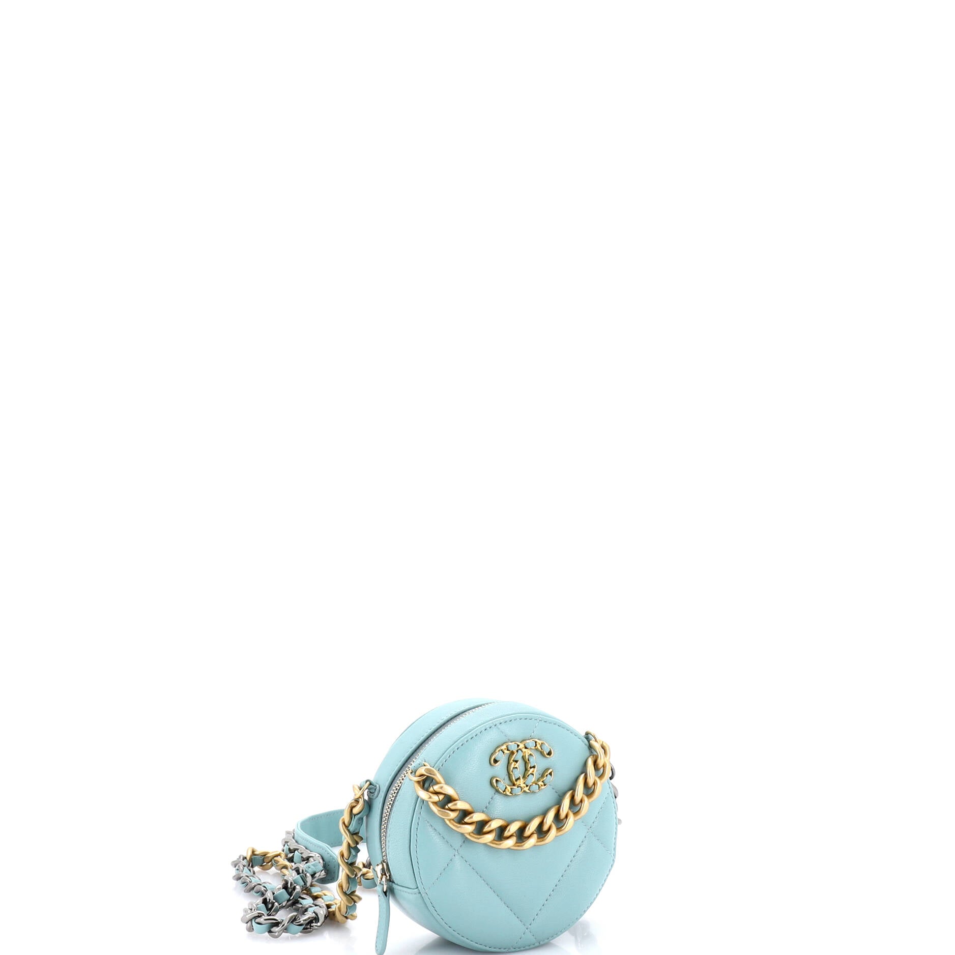 19 Round Clutch with Chain Quilted Leather