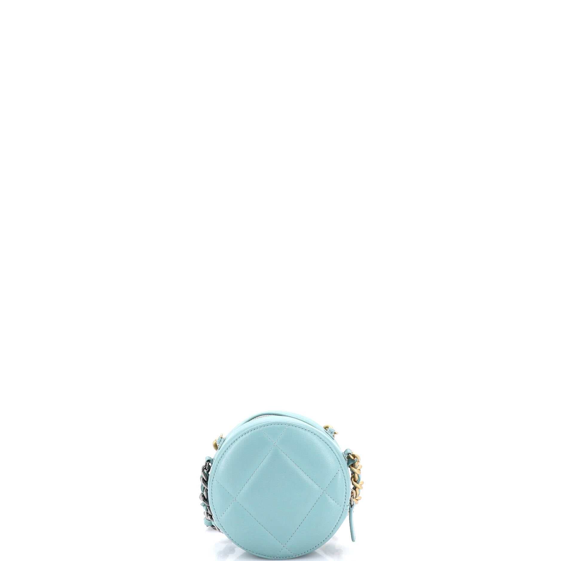 19 Round Clutch with Chain Quilted Leather