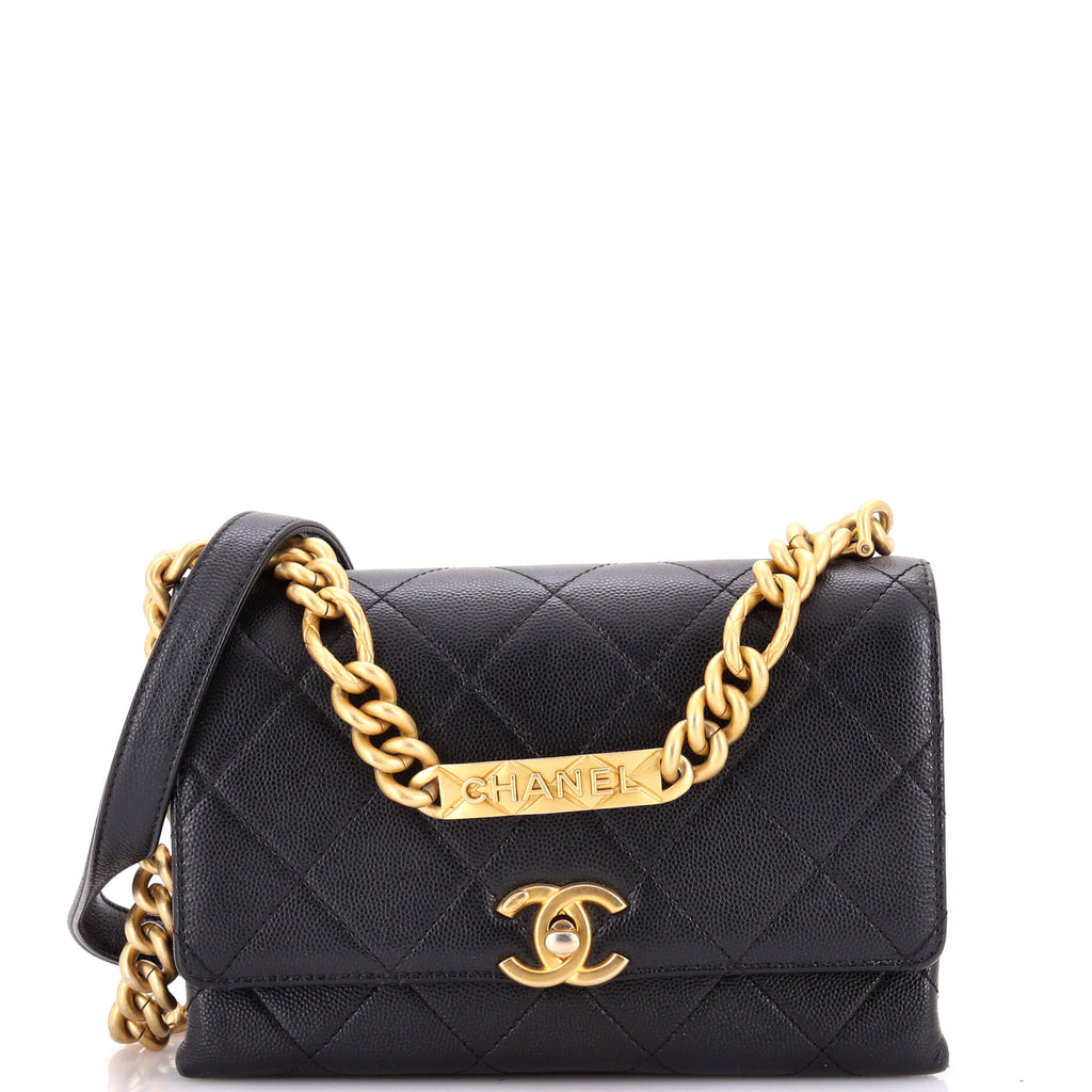 Bracelet On Chain Flap Bag Quilted Caviar Mini