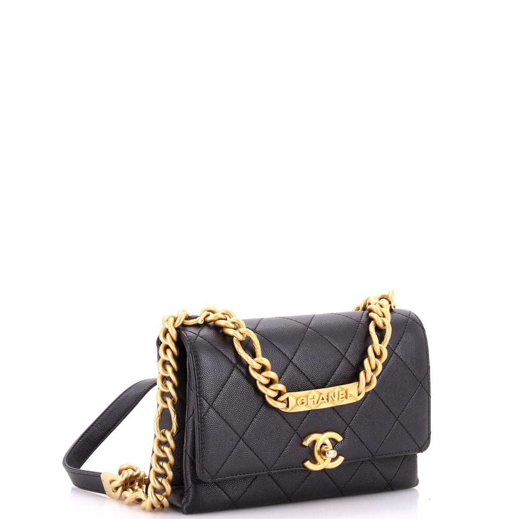 Bracelet On Chain Flap Bag Quilted Caviar Mini