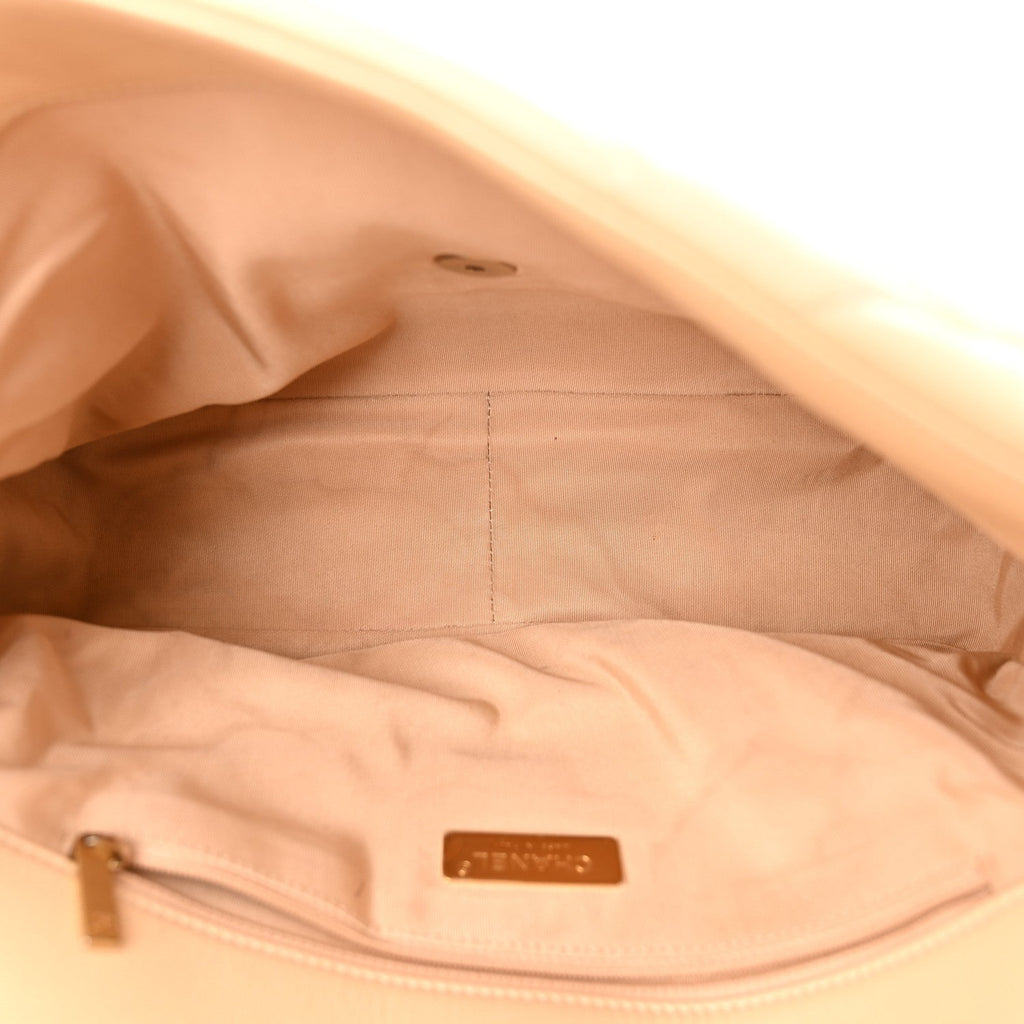Goatskin Quilted Maxi Chanel 19 Flap Beige