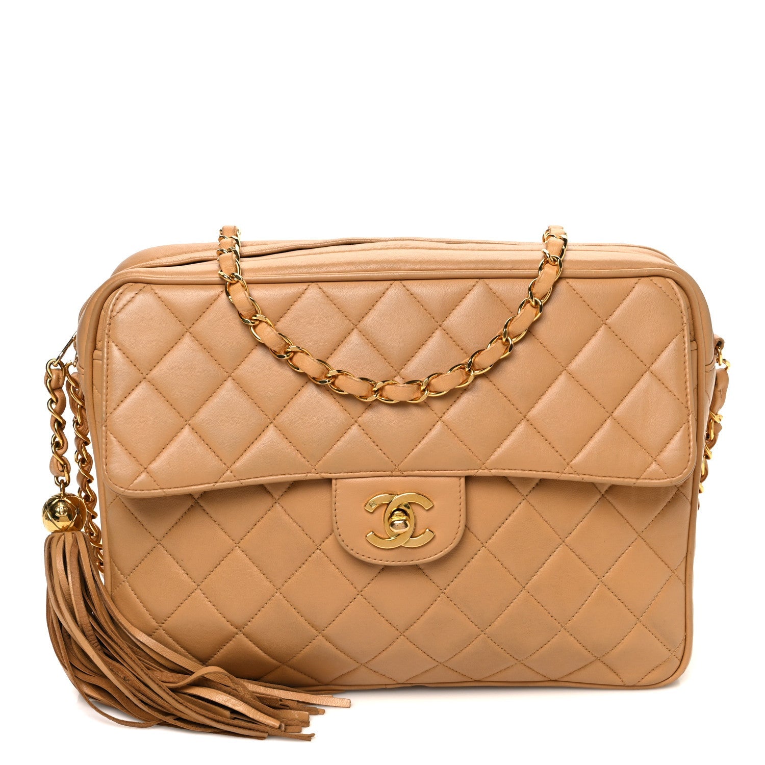Lambskin Quilted Flap Camera Case Beige Clair