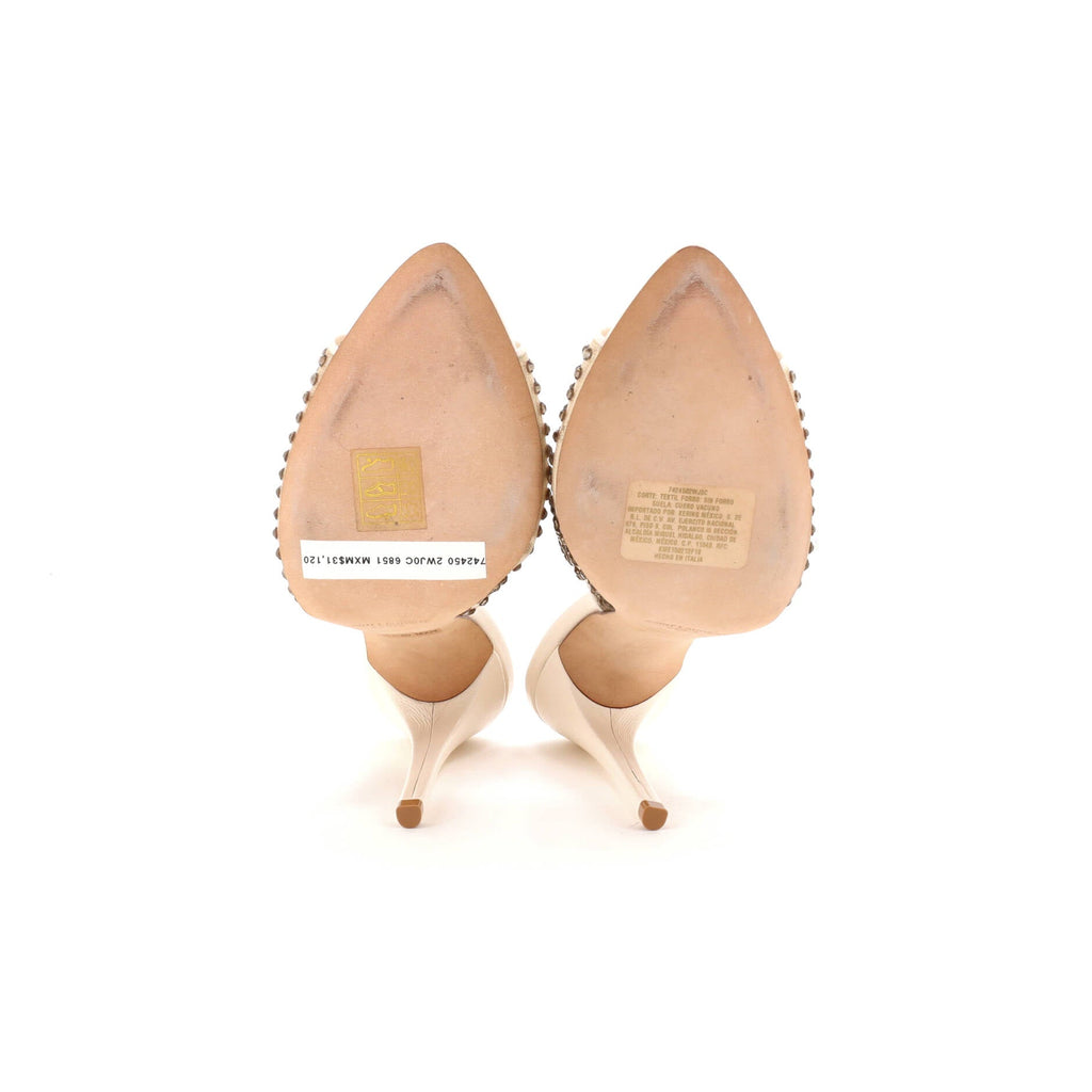 Women's Gippy Heeled Mules Leather and Mesh with Crystals 110