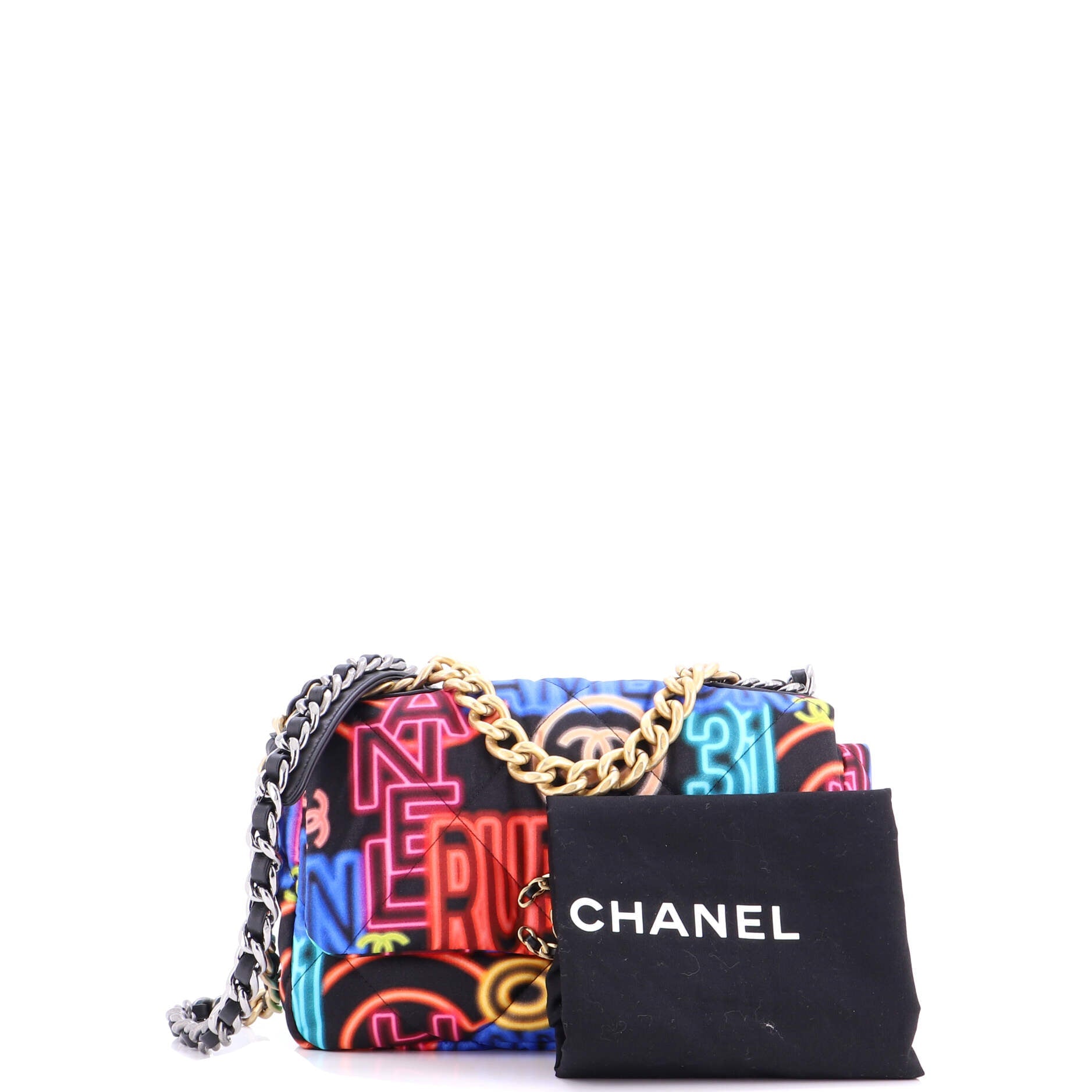 19 Flap Bag Quilted Graffiti Print Fabric Medium