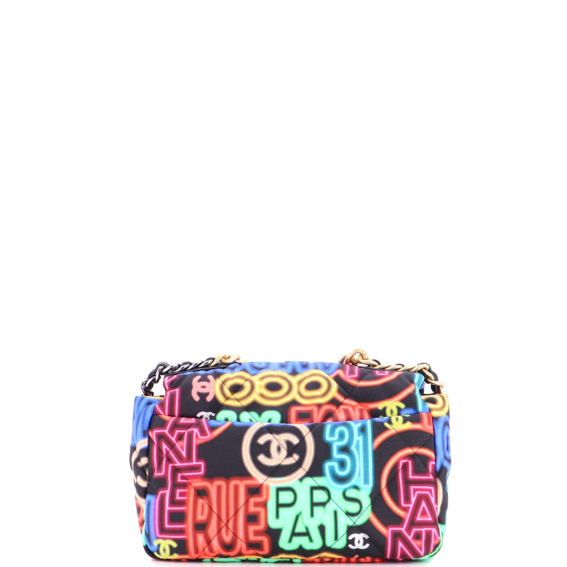 19 Flap Bag Quilted Graffiti Print Fabric Medium