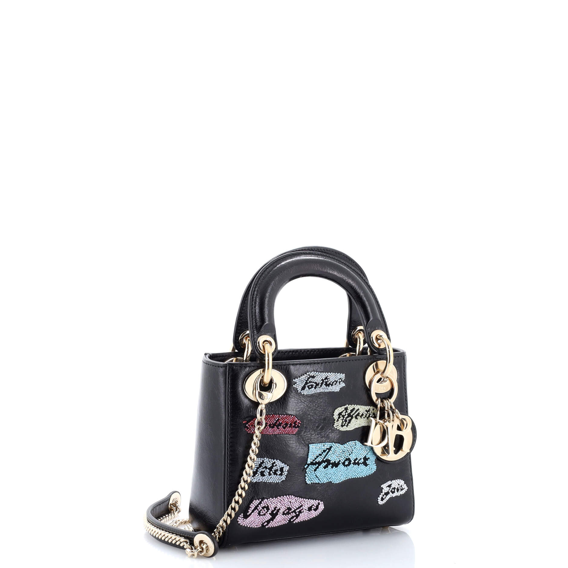 Lady Dior Chain Bag Beaded Leather Mini