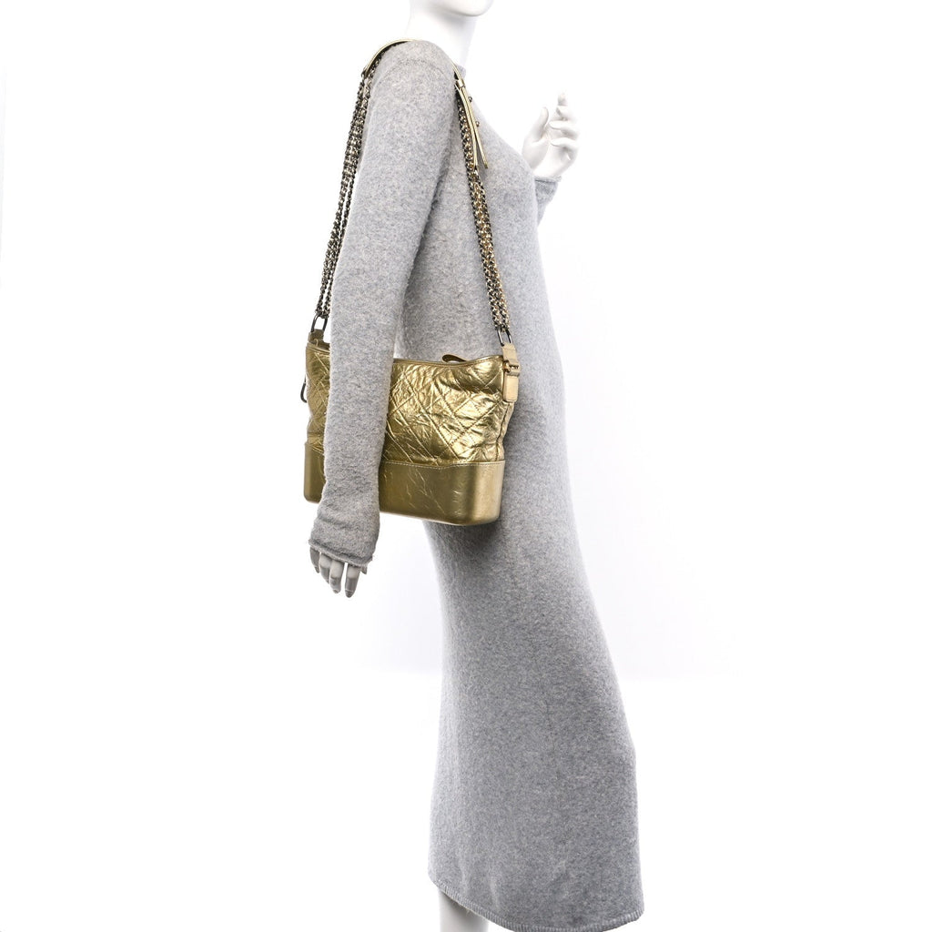 Metallic Aged Calfskin Quilted Medium Gabrielle Gold
