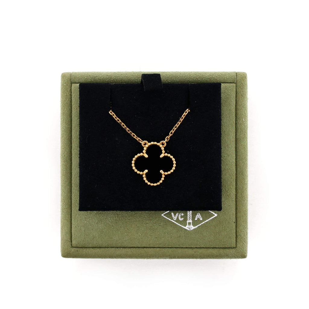 Vintage Alhambra Pendant Necklace 18K Yellow Gold and Onyx