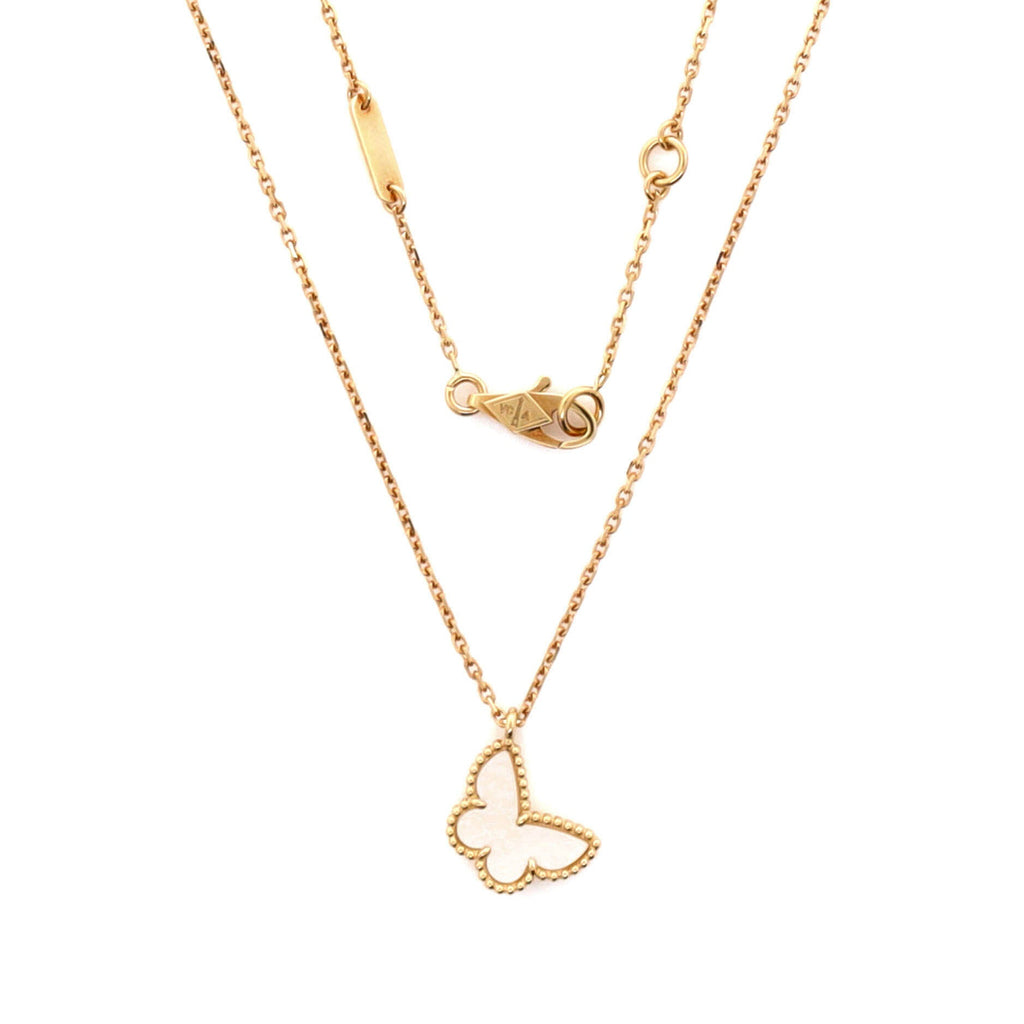 Sweet Alhambra Butterfly Pendant Necklace 18K Yellow Gold and Mother of Pearl