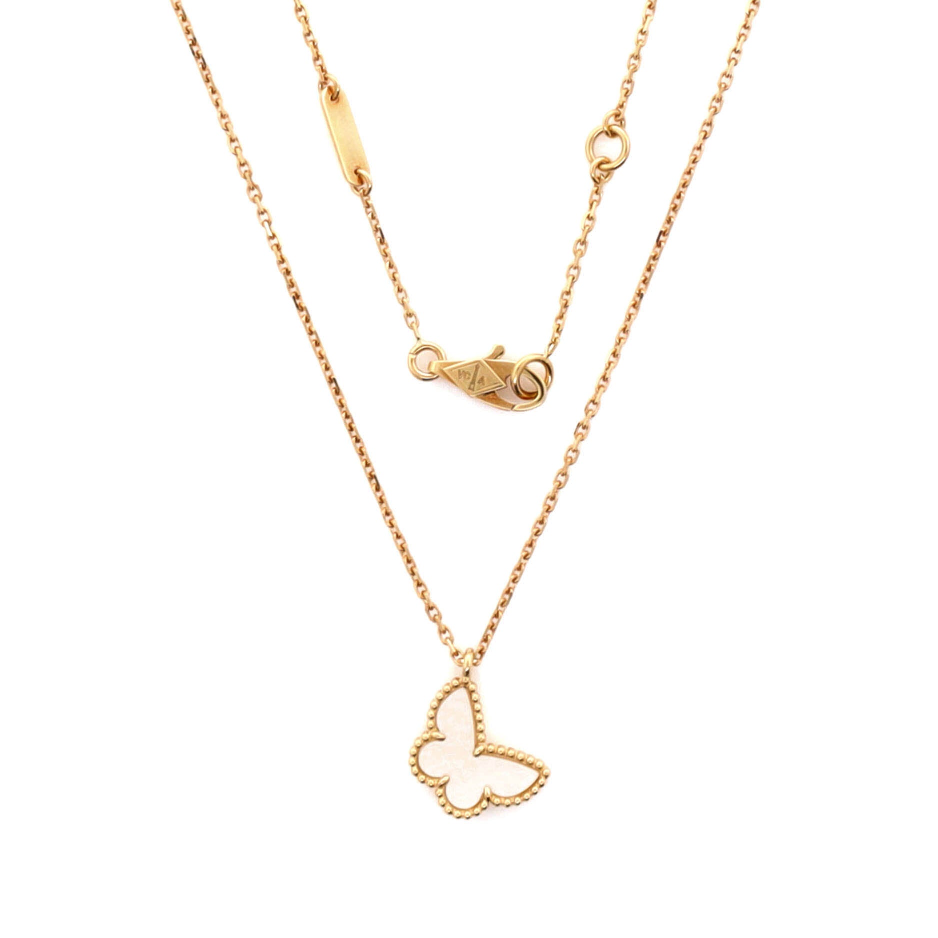 Sweet Alhambra Butterfly Pendant Necklace 18K Yellow Gold and Mother of Pearl
