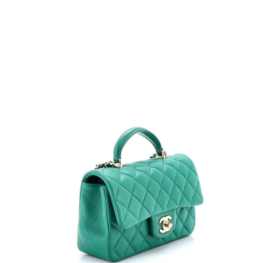 Classic Single Flap Top Handle Bag Quilted Lambskin Mini