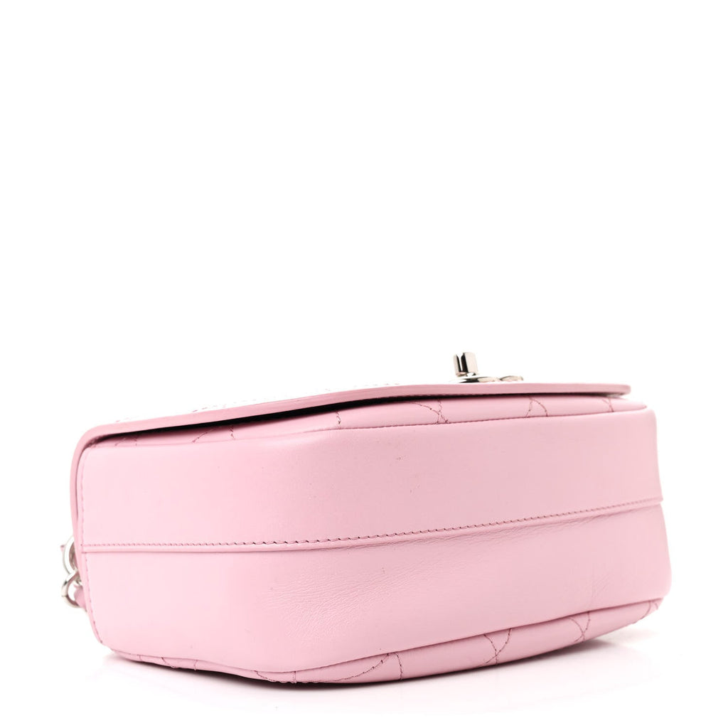 Calfskin Stitched Small Ring My Bag Flap Crossbody Pink