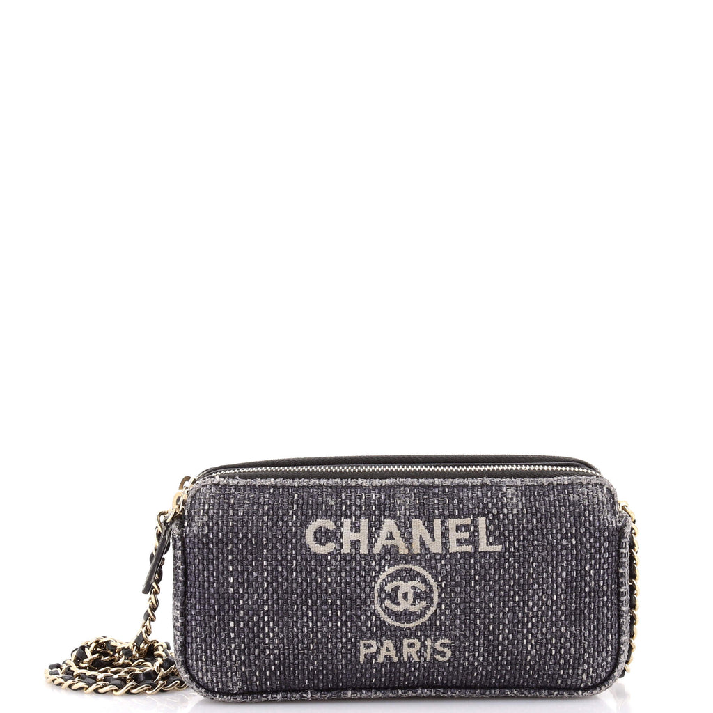 Deauville Double Zip Clutch with Chain Raffia