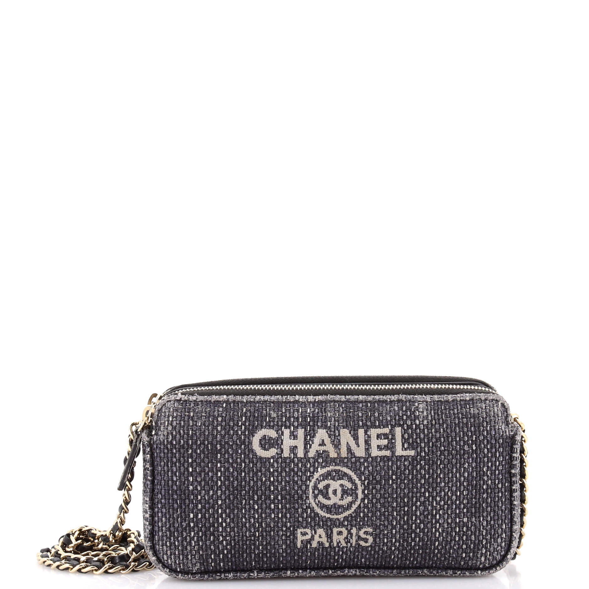 Deauville Double Zip Clutch with Chain Raffia