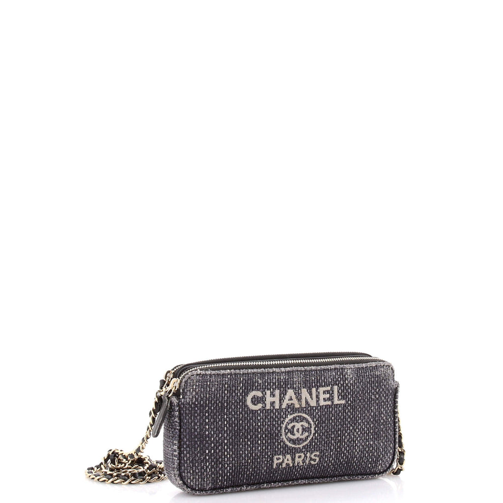 Deauville Double Zip Clutch with Chain Raffia