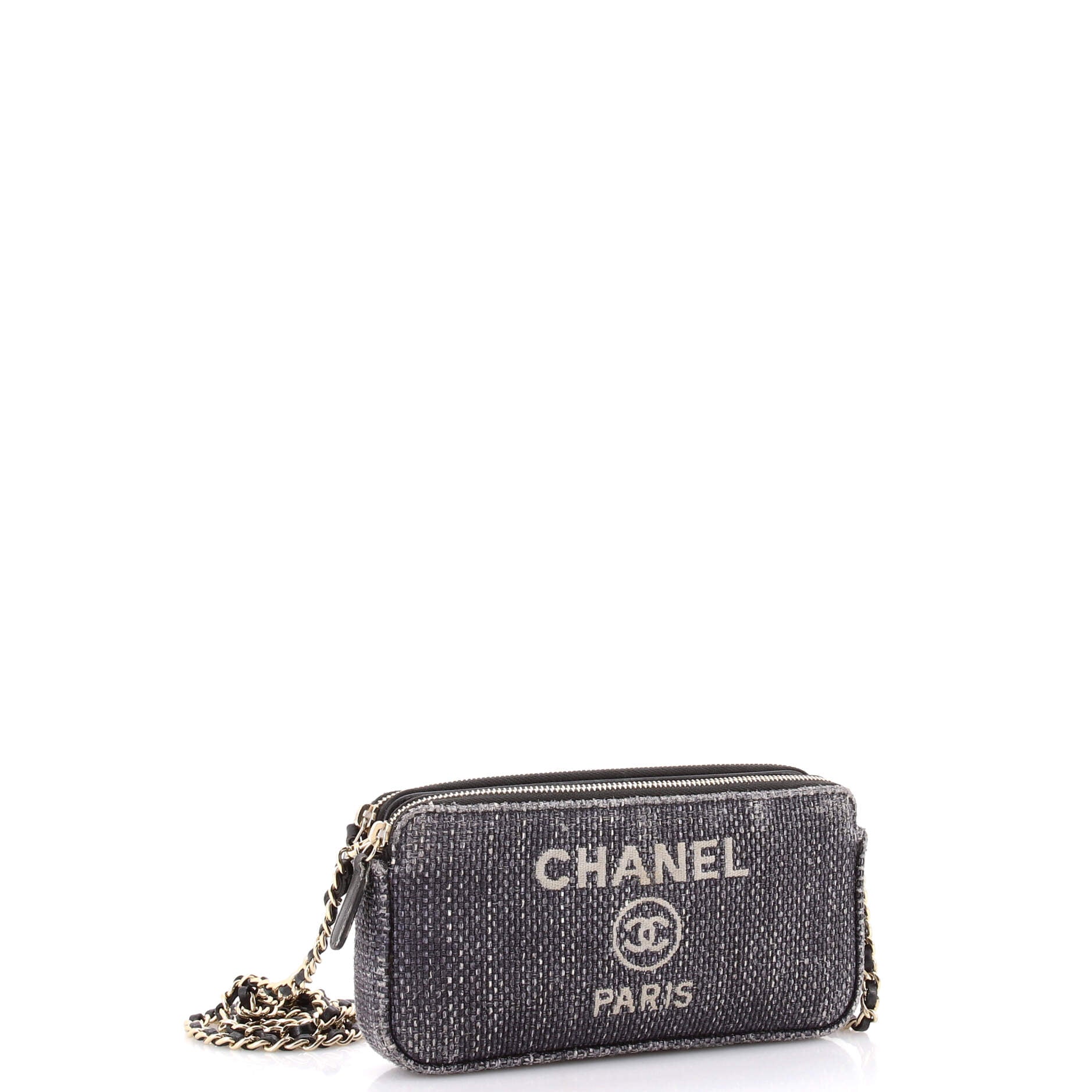 Deauville Double Zip Clutch with Chain Raffia