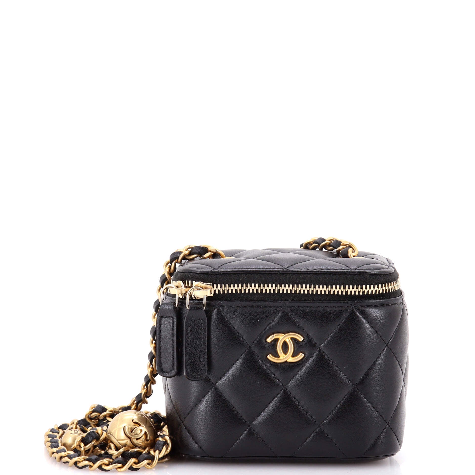 Pearl Crush Vanity Case with Chain Quilted Lambskin Mini