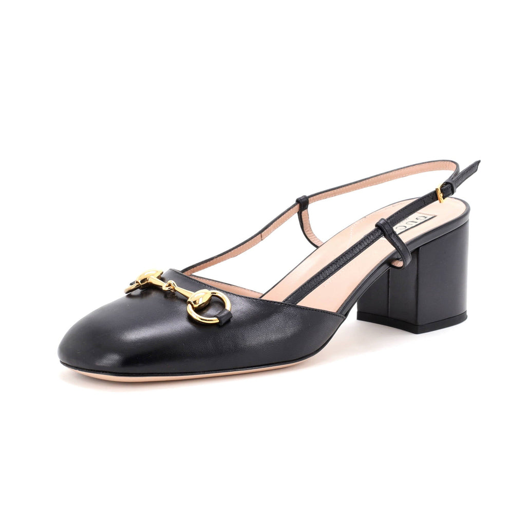 Women's Horsebit Round Toe Slingback Pumps Leather