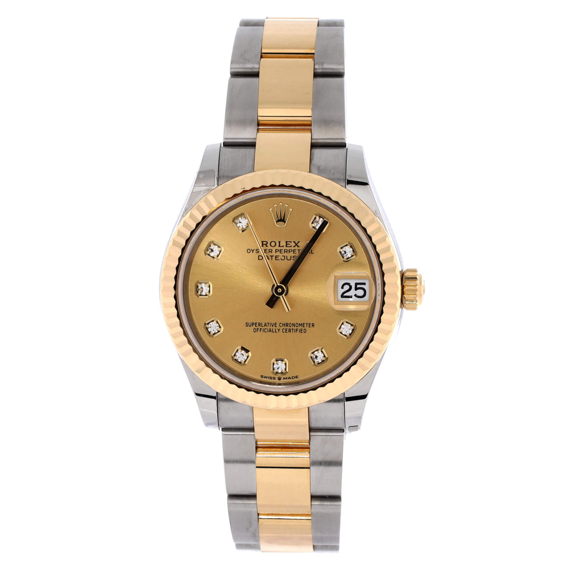 Oyster Perpetual Datejust Automatic Watch Stainless Steel and Yellow Gold with Diamond Markers 31