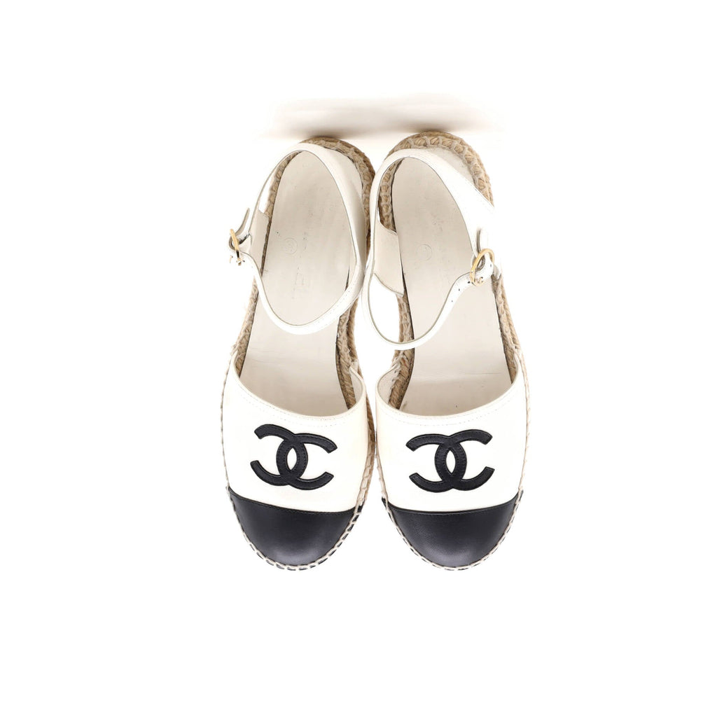 Women's CC Cap Toe Ankle Strap Espadrilles Leather