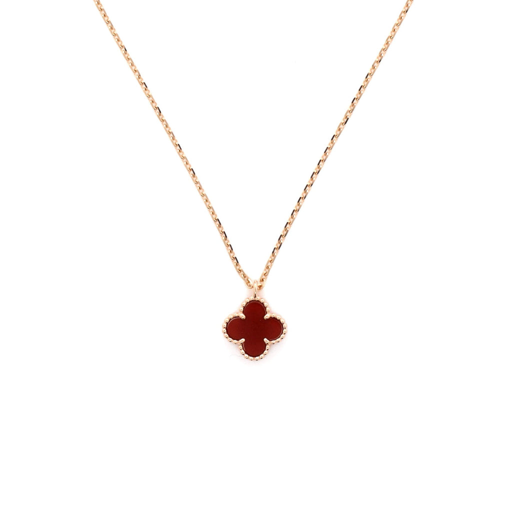 Sweet Alhambra Pendant Necklace 18K Rose Gold and Carnelian