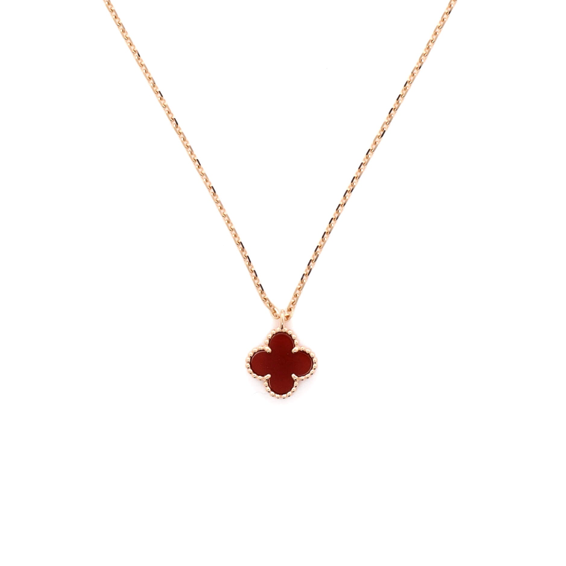 Sweet Alhambra Pendant Necklace 18K Rose Gold and Carnelian