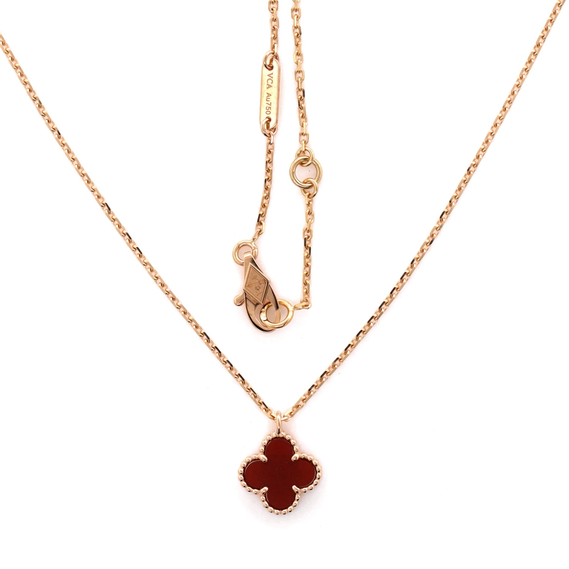 Sweet Alhambra Pendant Necklace 18K Rose Gold and Carnelian