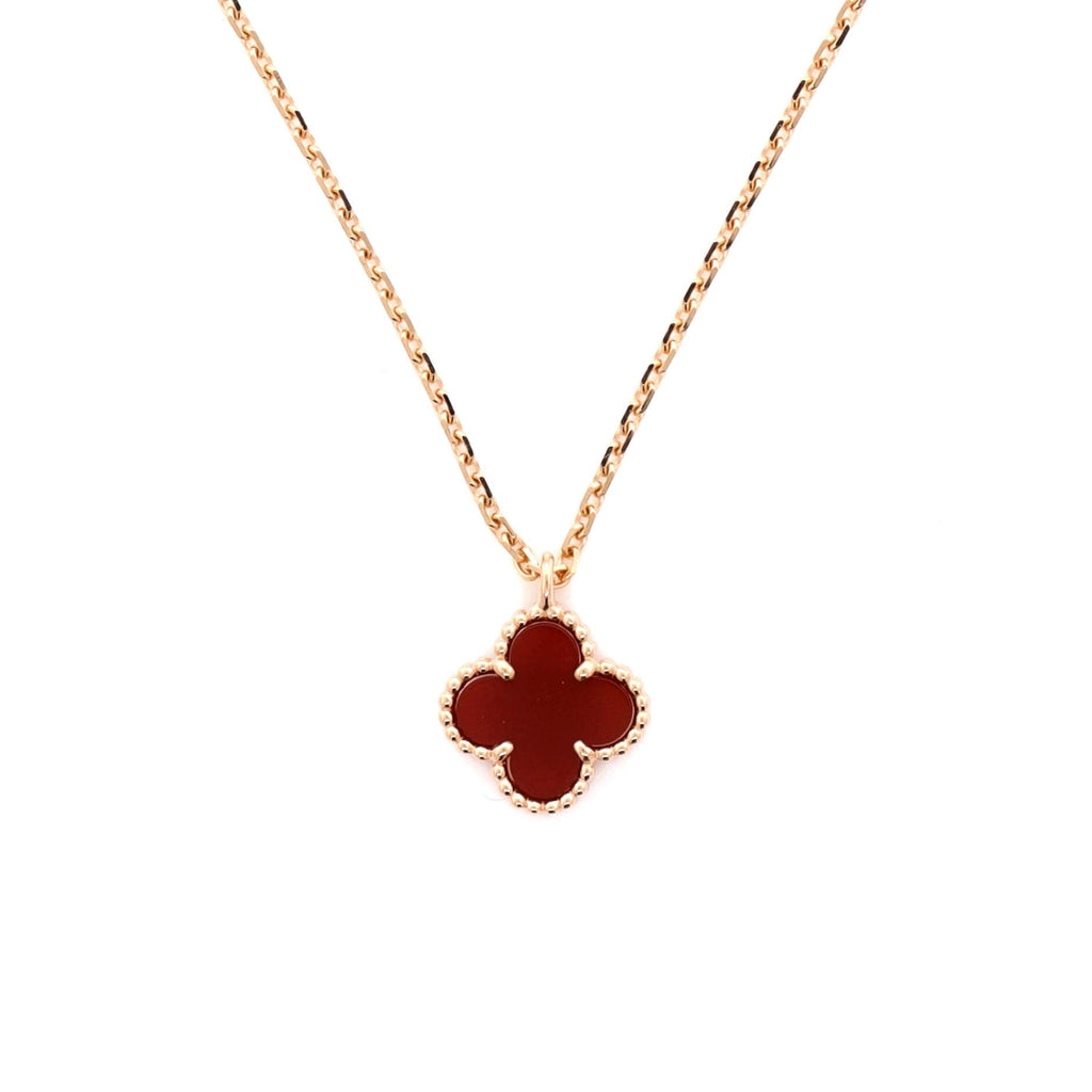 Sweet Alhambra Pendant Necklace 18K Rose Gold and Carnelian