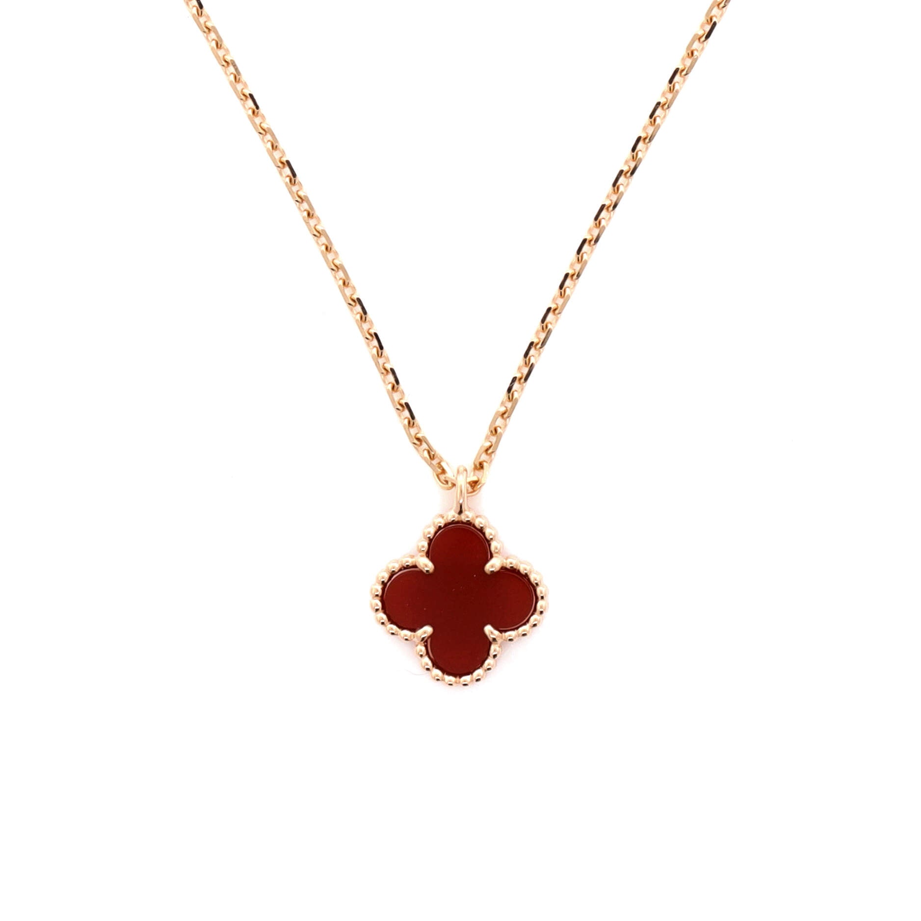Sweet Alhambra Pendant Necklace 18K Rose Gold and Carnelian
