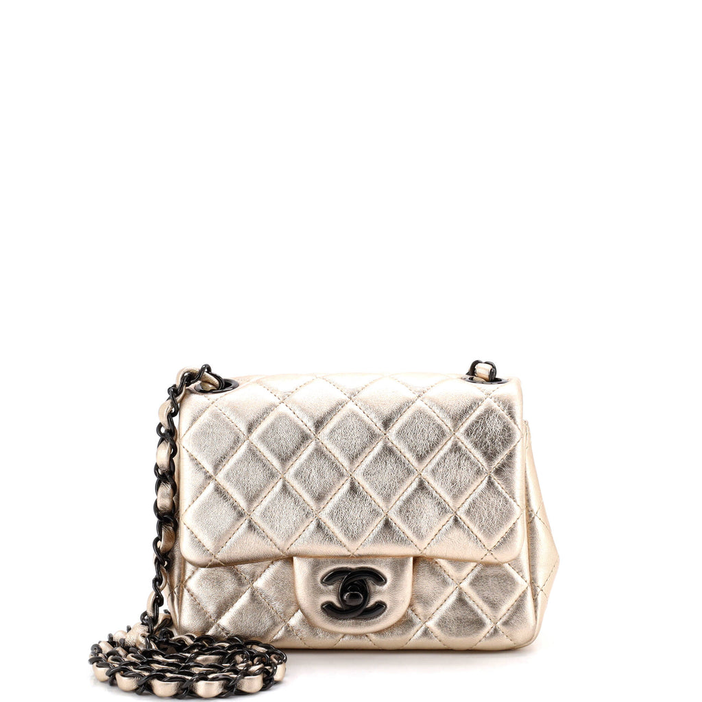Square Classic Single Flap Bag Quilted Metallic Lambskin Mini