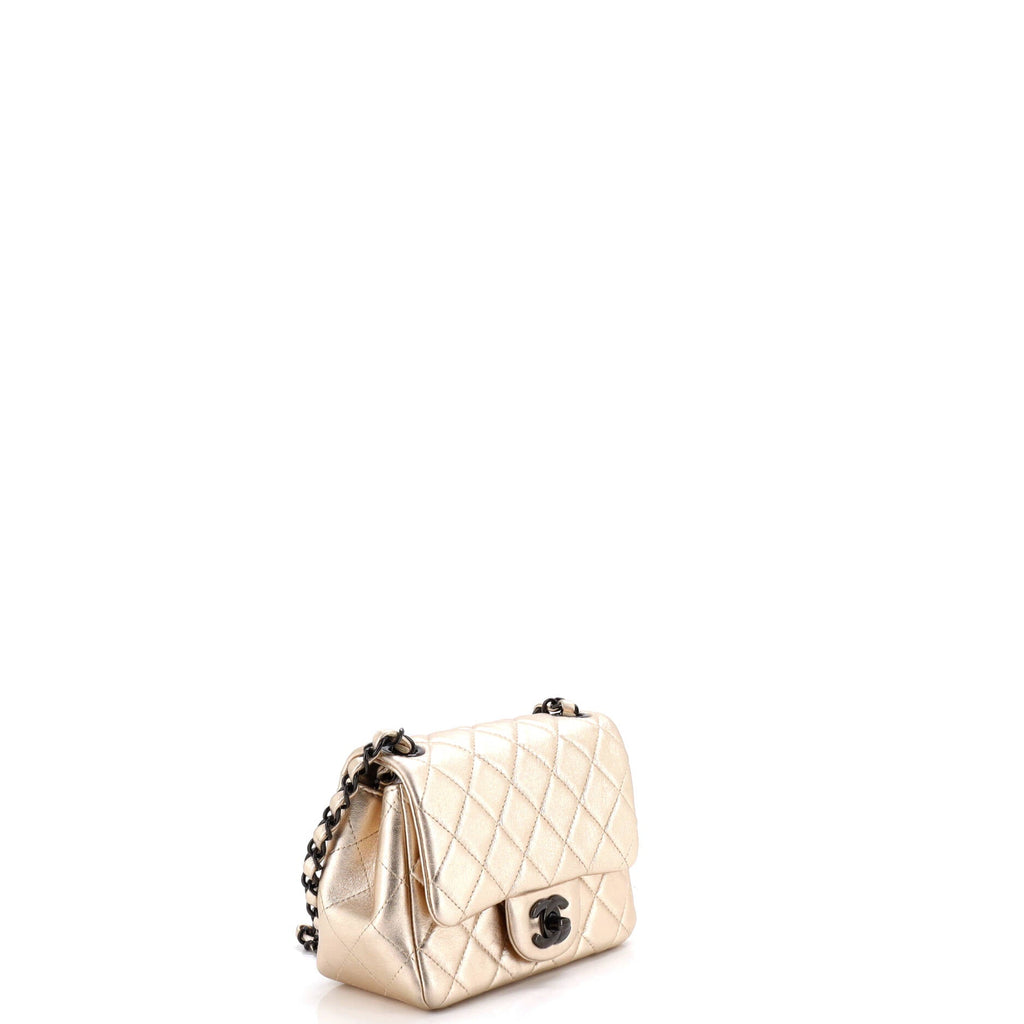 Square Classic Single Flap Bag Quilted Metallic Lambskin Mini