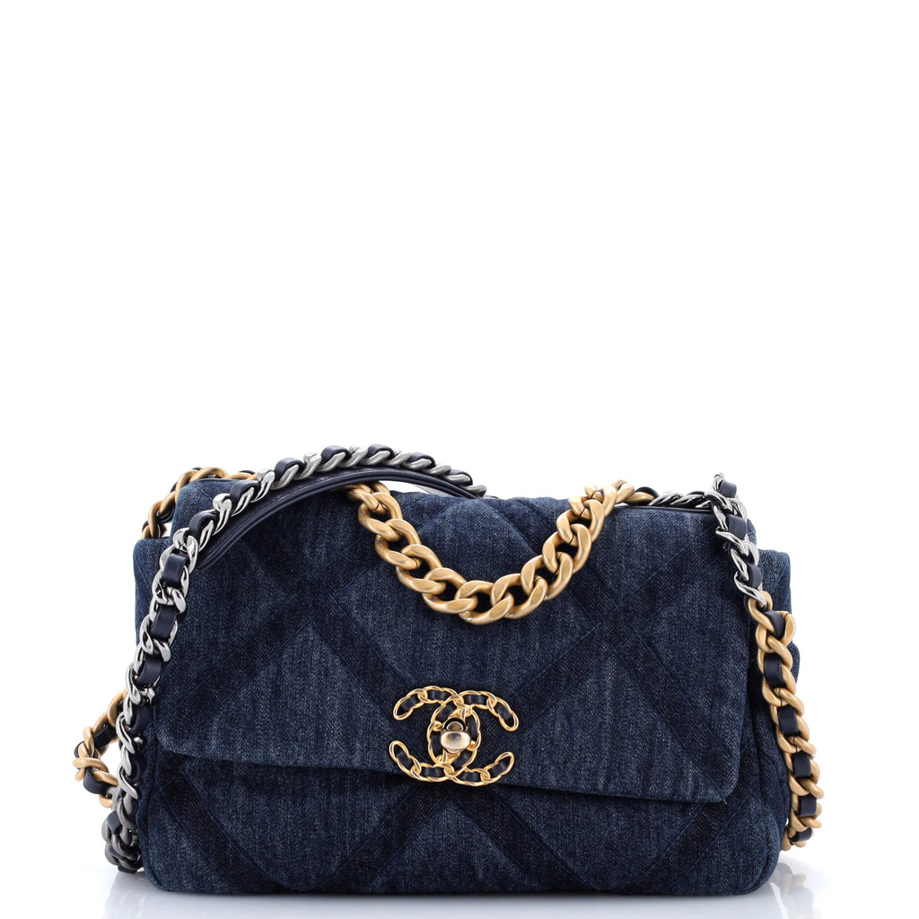 19 Flap Bag Quilted Denim Medium