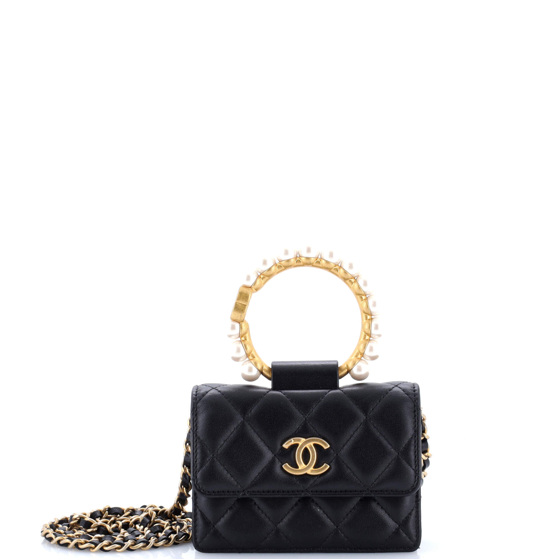 Pearl Crown Clutch with Chain Quilted Lambskin
