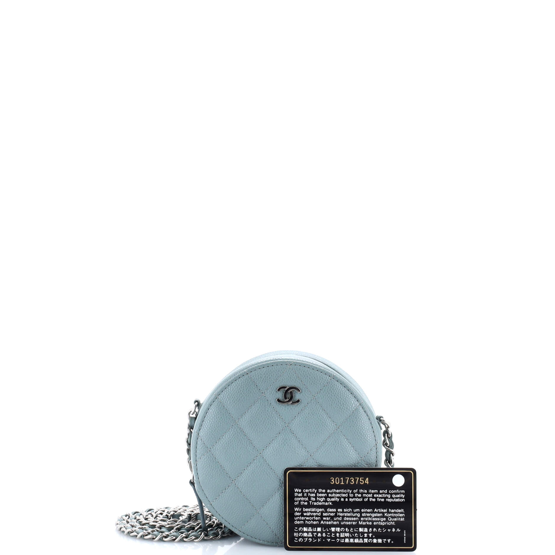Round Clutch with Chain Quilted Caviar Mini